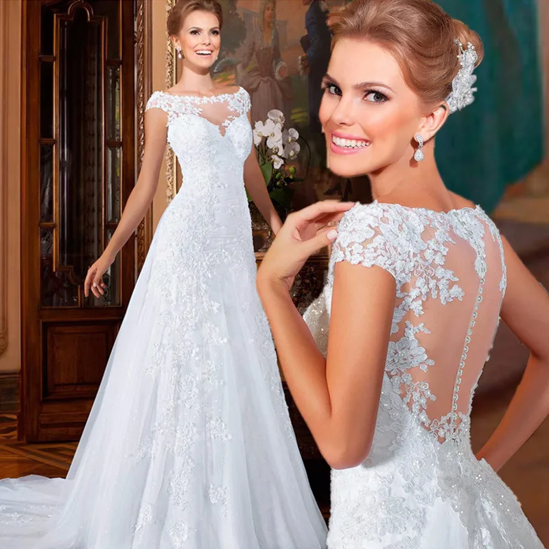 

Vestido De Noiva A-Line long Appliques Tulle vintage wedding dress 2017 new Customize Lace Elegant Wedding Dress free shipping