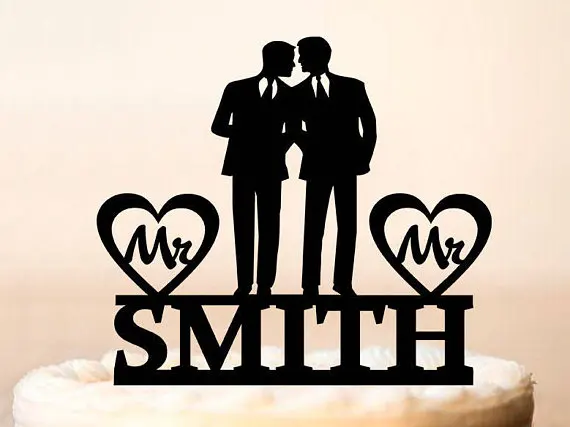 

Personalized Gay Cake Topper Same Sex Gay Silhouette Wedding Cake Topper Gay Men Heart Cake Topper Mr and Mr Cake Topper