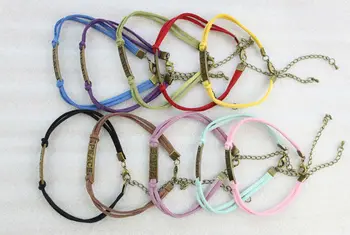 

10PCS Mixed Colours Velvet Antiqued Bronze Peace Link Bracelets #23540