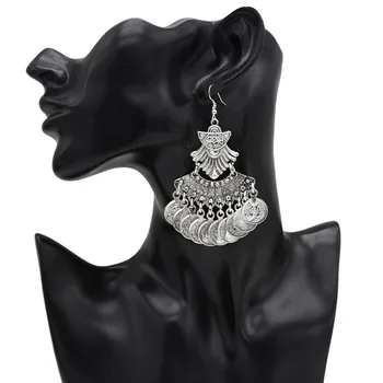 

Gypsy Tribal color Gold Metal Tassel Coins Flower Wholesale Fringe Drop Earrings Jewelry Earrings Women Bohemian Long Earring