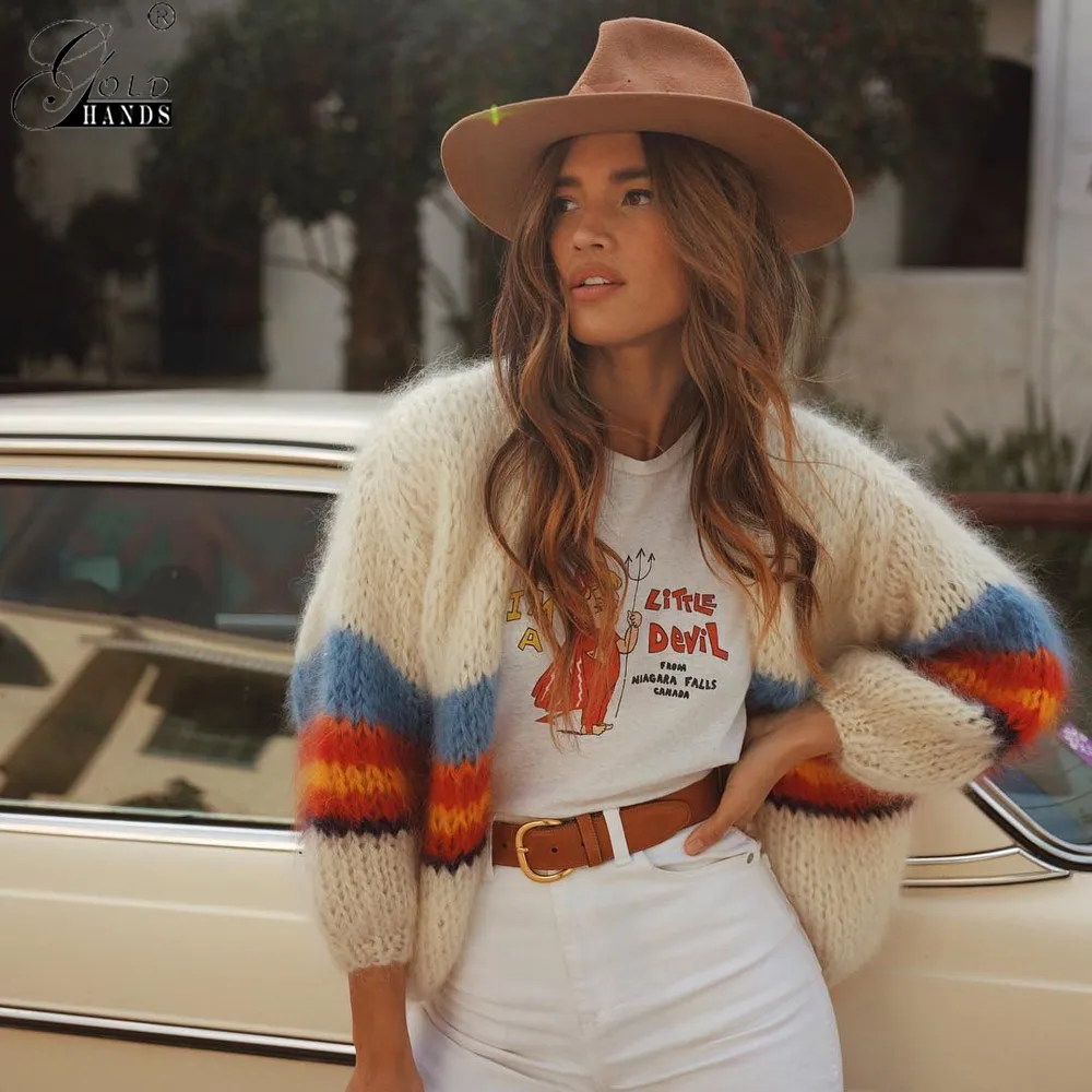 

Gold Hands 2019 Women Knitted Cardigans Autumn Winter Fashion V-Neck Women Loose Batwing Sleeve Knitting Cardigan Sweater Female