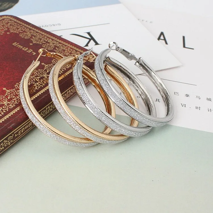 

Pop New Bling Bling Gold Hoop Earrings For Women Big Silver Statement Earring for Wedding Party Bijouterie Brinco Jewelry Gift