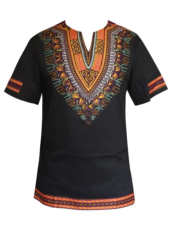 Real Bazin WAX African Men Clothes Dashiki Fashion Cotton Printing T-shirt Man top Traditional Clothes - Цвет: Черный