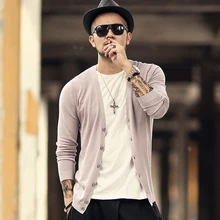 Европейский стиль, мужской вязаный кардиган с длинным рукавом, шерстяной весенний метросексуальный мужской вязаный кардиган, тонкий Одноцветный