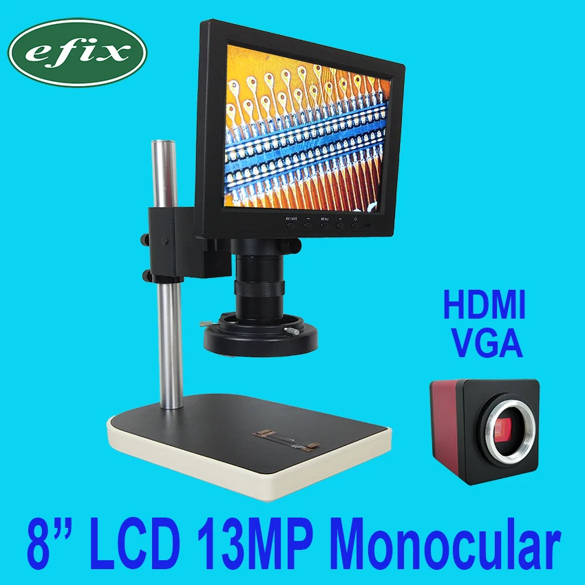 Efix 13MP HDMI VGA HD набор микроскопов для цифровой камеры+ 56 светодиодный кольцевой светильник C креплением объектива+ 8 дюймов ЖК монокулярный паяльник