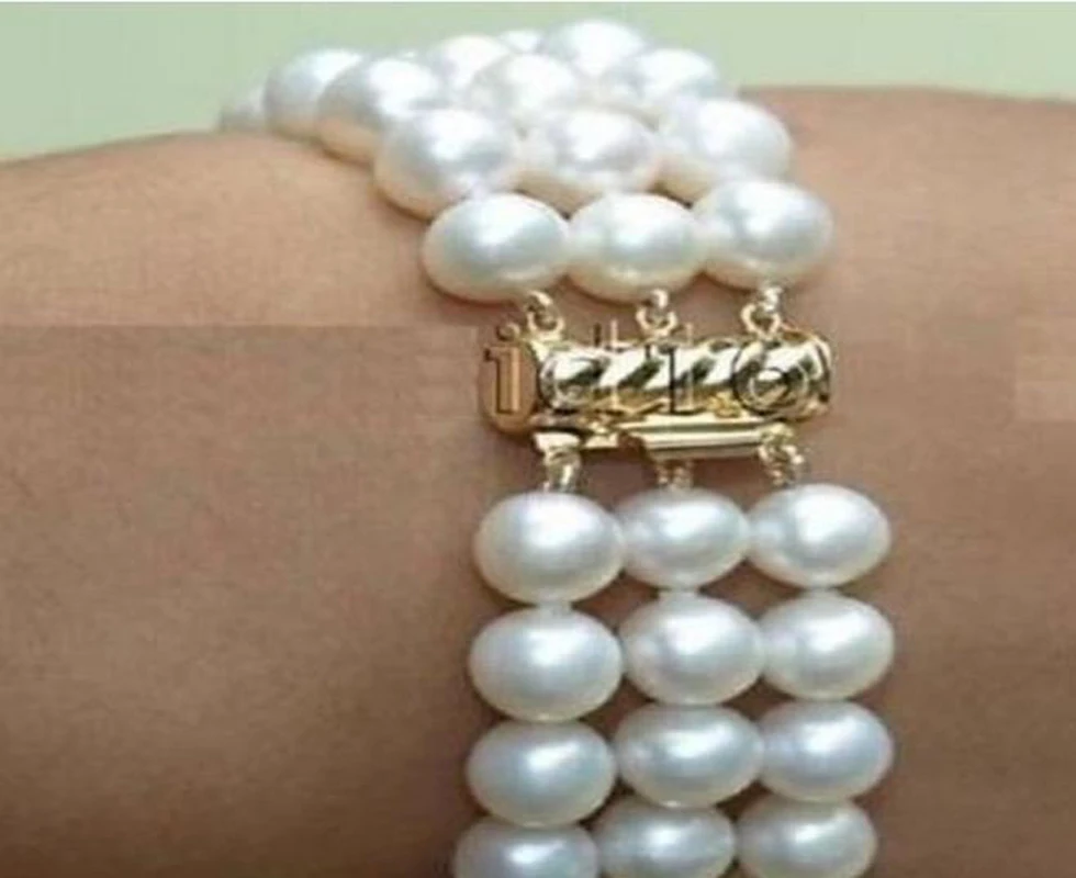 

Jxryxrth'' 2018 Newest Arrival Really beautiful 3 rows 8-9MM south sea white pearl bracelet 7.5" 5G6T Bangle/Bracelet ''
