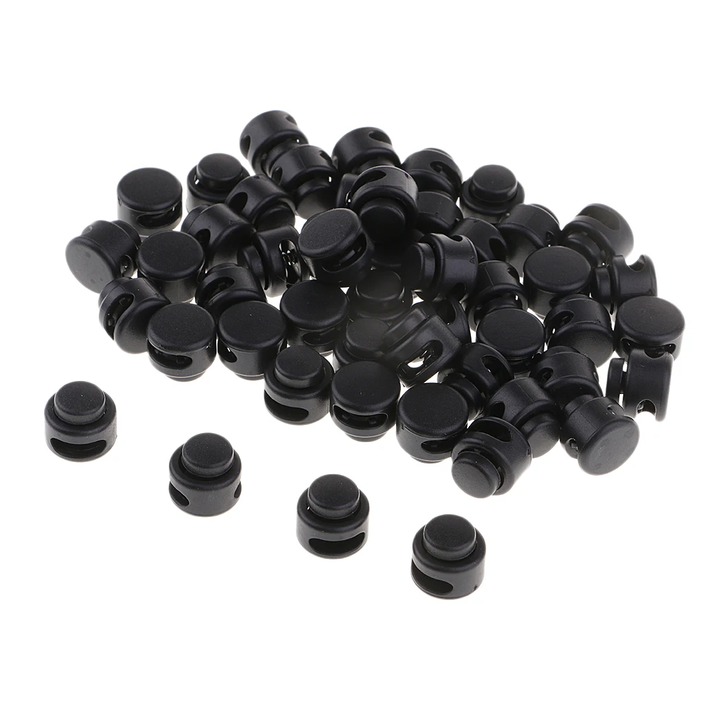 50 Pieces Black Paracord Cord Lock Clip Clamp Buckle Toggle 2 Hole Toggle Stoppers