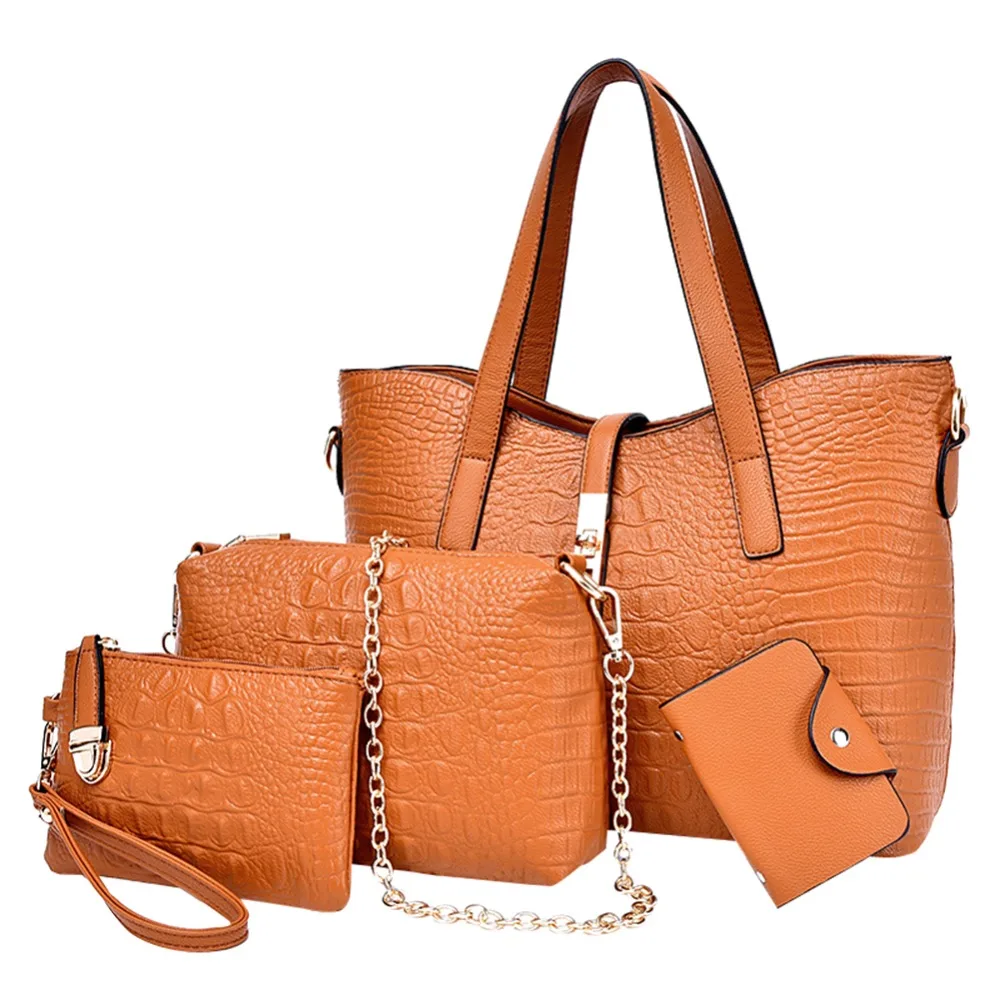 

4pcs Fashion Women PU Leather Handbag Lady Large Capacity Shoulder Bag Messenger Bag Clutch Casual Tote 2018