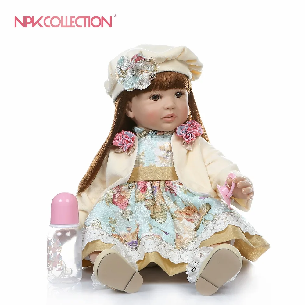 

NPKCOLLECTION big size 60CM reborn toddler girl lifelike bebe doll reborn long straight brown-red hair 6 Month real baby doll