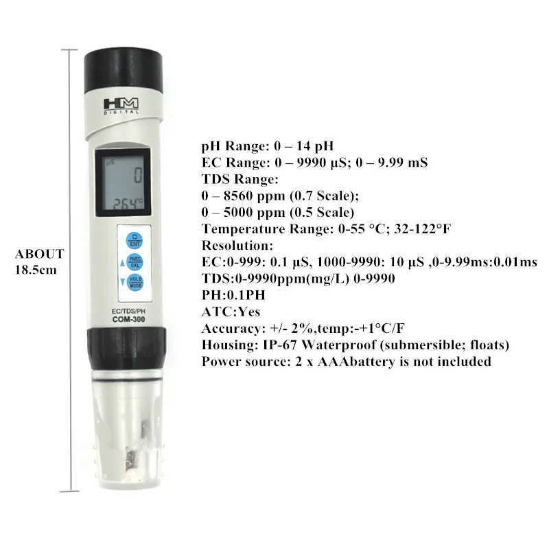 HM портативный цифровой COM-300 водонепроницаемый EC TDS PH температура комбо тастер метр автоматическая калибровка скидка 20