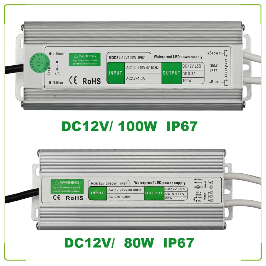 Адаптер питания светодиодный трансформатор DC12V/24 V 15 W/25 W/36 W/50 W/60 W/80 W/100 W/120 W/150 W водонепроницаемый Ip67 Светодиодный трансформатор