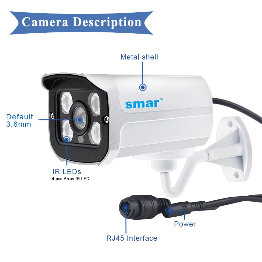  Smar H.265 Surveillance IP Camera 5MP/15FPS 4MP/3MP/25FPS Waterproof Outdoor CCTV Camera With 4PCS  - 32865082052