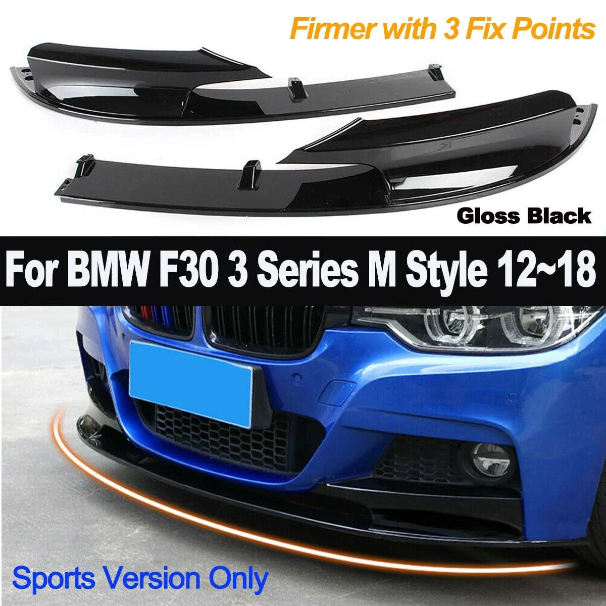 

Gloss Black Front Bumper Cover Lip for BMW F30 3 Series M Style 2012-2018 Car Styling ABS Black Bumper Only for Sports Version