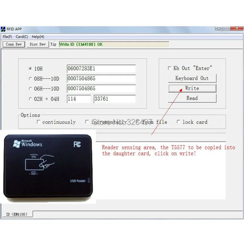 

125KHz RFID ID Card Reader & Writer/Copier/Programmer + FREE Rewritable ID Card/Keyfob COPY ISO EM Proximity T5577 T5557 T5566