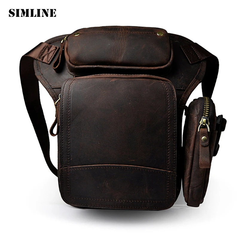 

High Quality Men Waist Bag Packs Genuine Leather Vintage Casual Multi Function Cowhide Shoulder Bag Motorcycle Leg Bags For Man