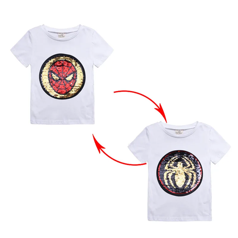 PR-359 футболки для мальчиков хлопковая Детская футболка с блестками двусторонние пайетки футболка для девочек детская белая футболка для девочек