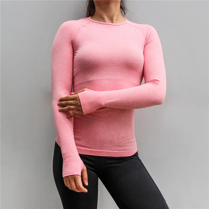 

Seamless Yoga Shirt Solid High Elastic Slim Workout Long Sleeve Women Breathable Bodybuilding Sport Gym Fitness Top