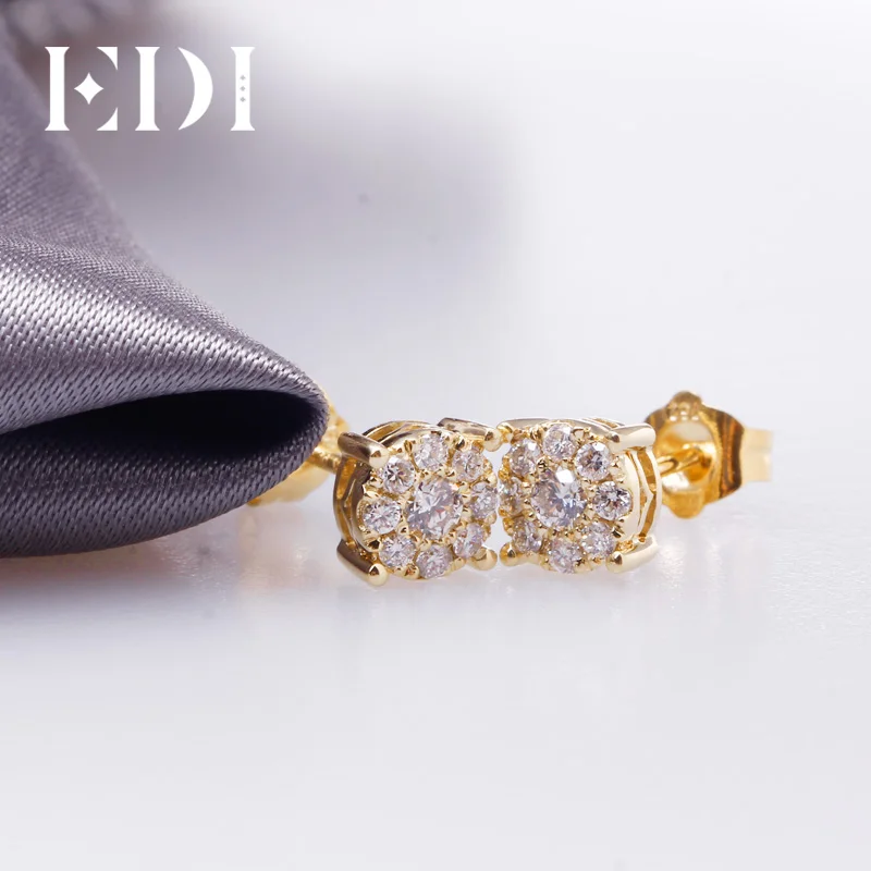 EDI Diamond Earrings in 10K Yellow Gold Clasic Brilliant 0.3cttw G/SI Diamond Halo Stud Earrings