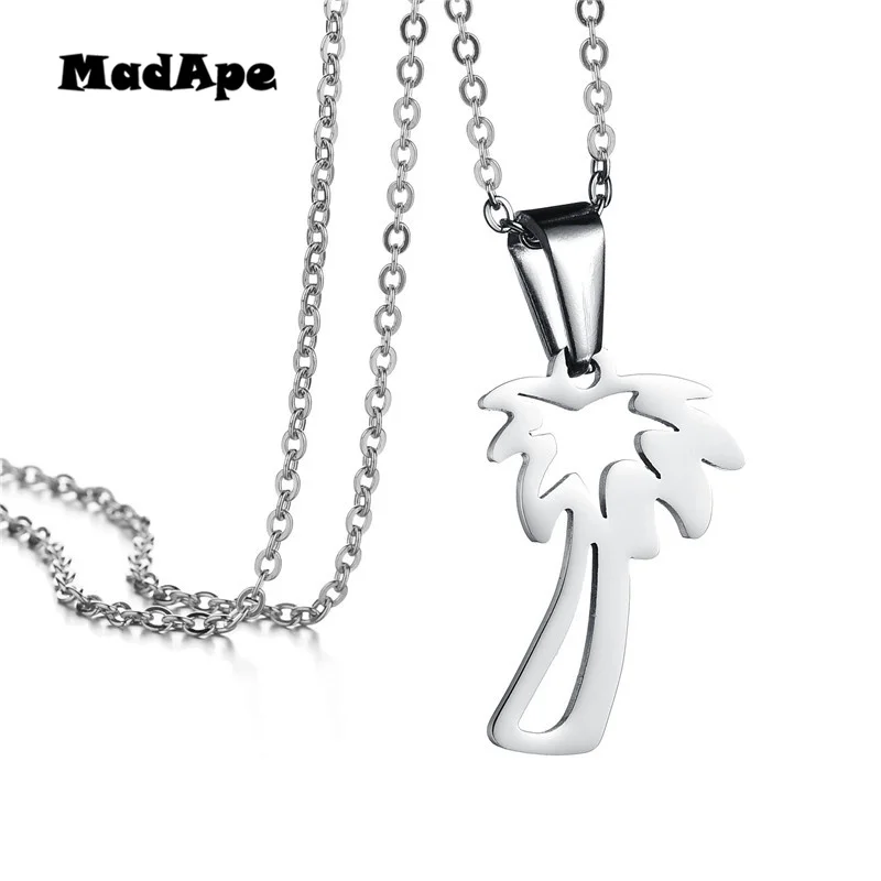 MadApe Stainless Steel Choker Chain Plam Tree Tattoo Necklaces Coconut Trees Pendant Necklace For Women Men Gift Bijoux | Украшения и