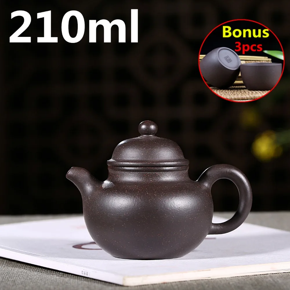 

Ceramic Tea Pot 210ml Authentic Teapot Set Cups Handmade Yixing Zisha Pot Chinese Purple Clay Teapots Kung Fu Pot Bonus 3 Cups