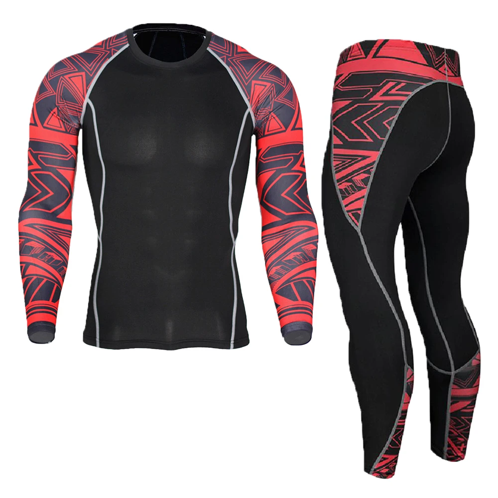 Crossfit Men's Sportswear Compression Shirt Underwear Gyms Clothing Fitness Sport Suit MMA Rashguard Bodybuilding Long Johns | Мужская