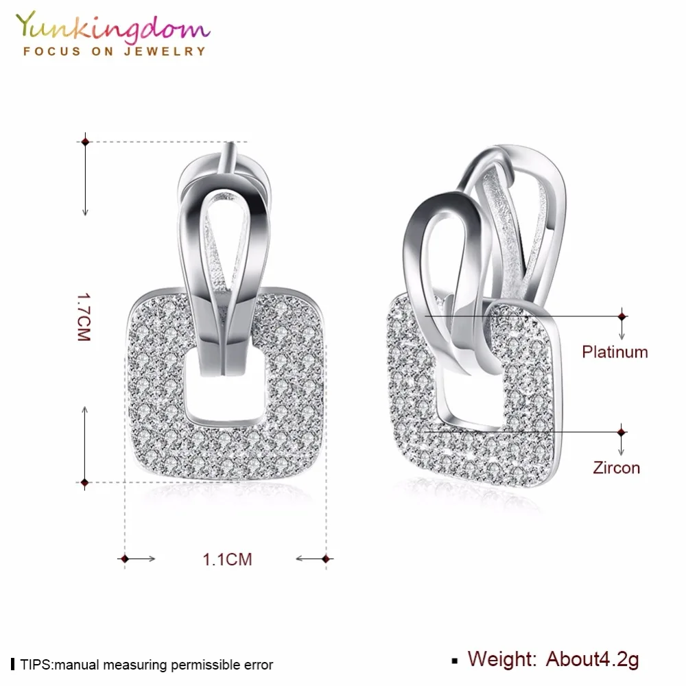 Yunkingdom элегантные квадратные серьги-кольца для женщин, новые модные серьги с кристаллами циркония