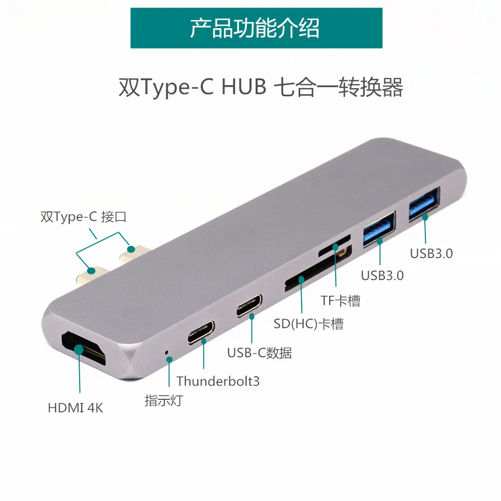 Двойной type-C концентратор к HDMI 4k концентратор кард-ридер 7 в 1 USB C док-станции для ноутбука