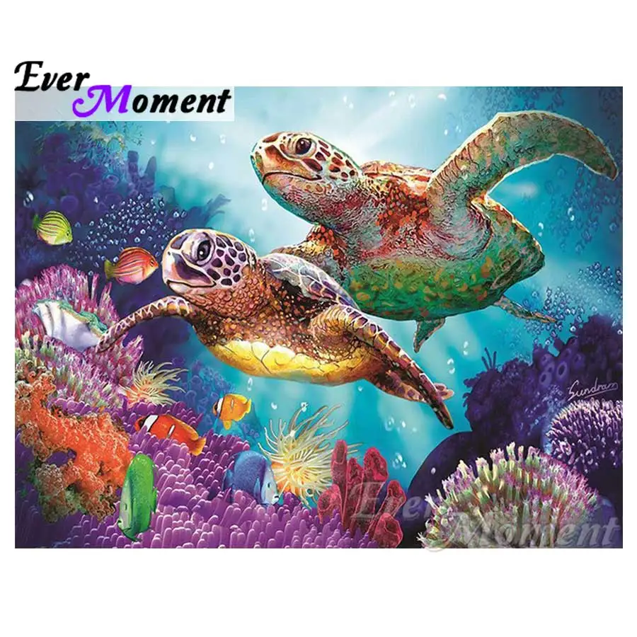 

Ever Moment DIY Diamond Painting Tortoise Turtle Colorful Sea Animal Seaweed Coral Diamond Embroidery Full Rhinestones S2F206