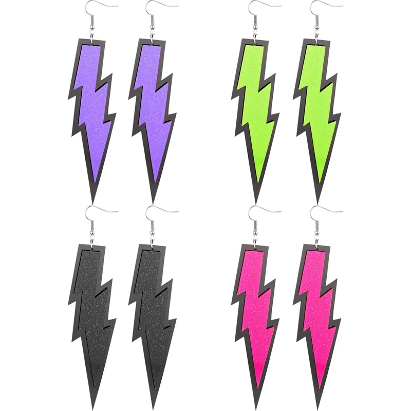 

4 Pairs Women 80S Earrings Retro Earrings Dangle Earrings Neon Earrings For 80S Party Costume Accessory