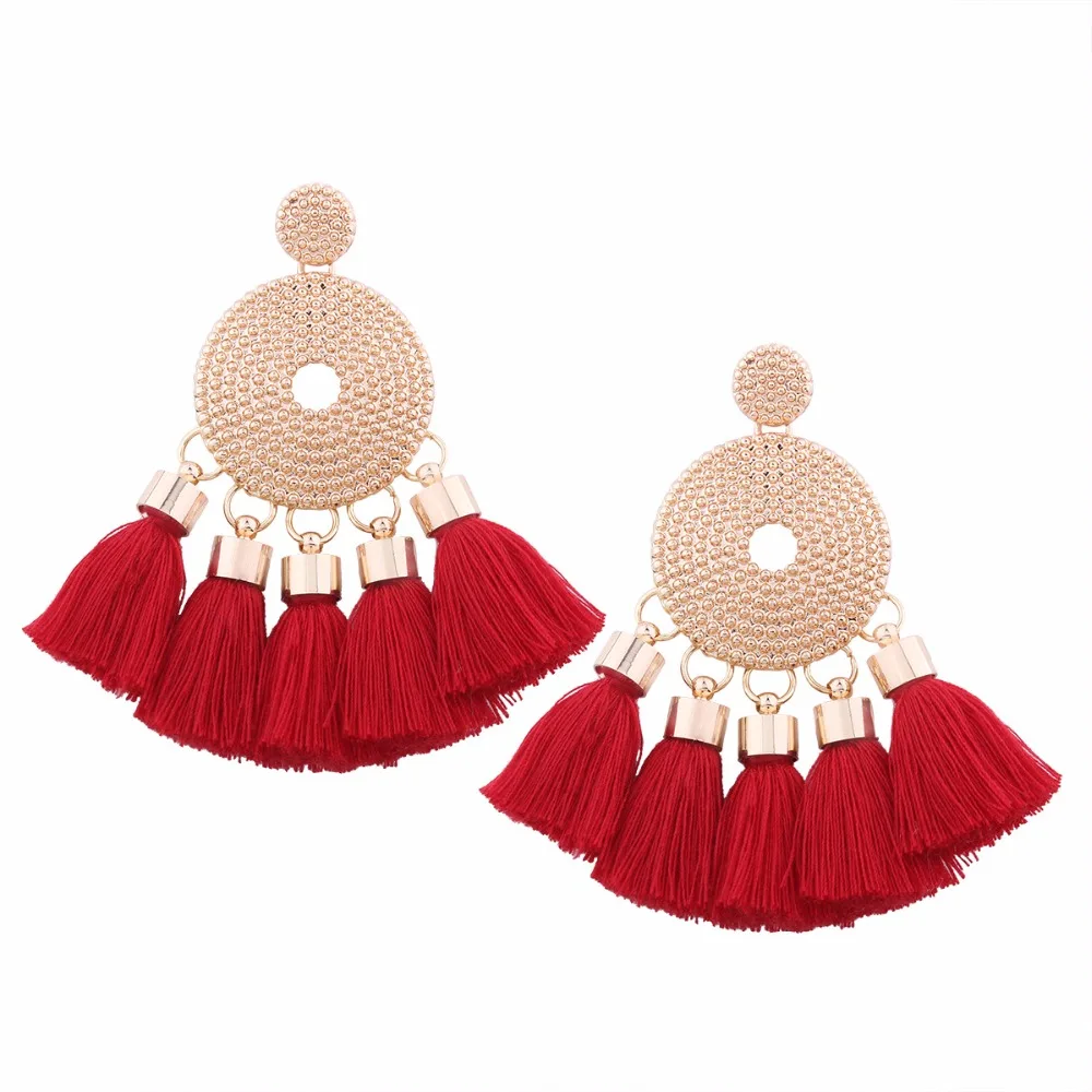 

2018 Vintage ethnic Statement tassel earrings Gold Color Tassel Drop Earrings Long Dangle Earrings Bohemian Jewelry