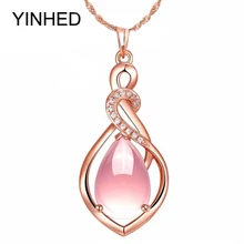 YINHED Nueva Moda de Lujo de Oro Rosa Plateado Joyería de La Boda Chispeante 3.9ct ZNF01 Naturales De Cuarzo Rosa Colgante de Collar para Las Mujeres