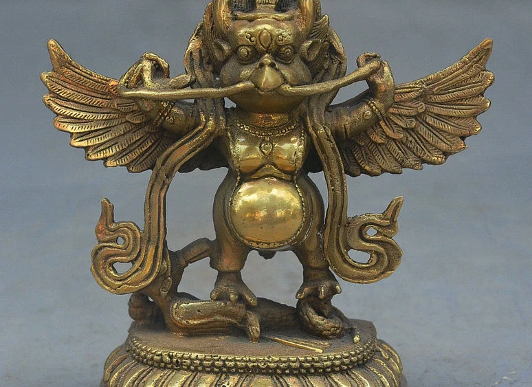 

5" Tibet Buddhism Temple Bronze Redpoll Winged Garuda Bird Eagle Buddha Statue