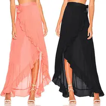 Пляжная Boho летняя с высокой талией праздничный сарафан однотонная рюшами для женщин девочек длинная шифоновая юбка Макси платье для выпускного вечера