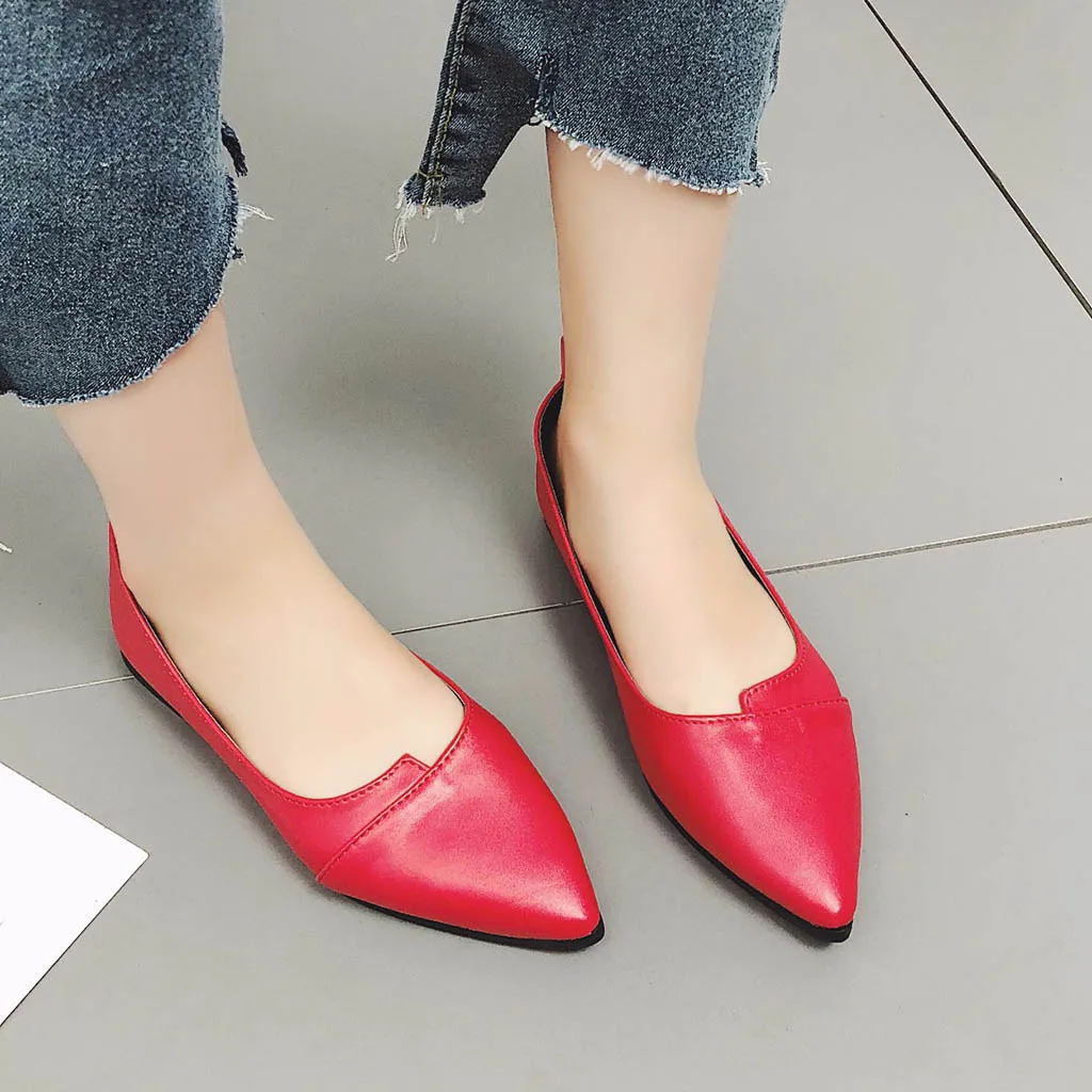 Women Pointed Toe Flat Heel shoes Ladies Solid Casual Loafers Single