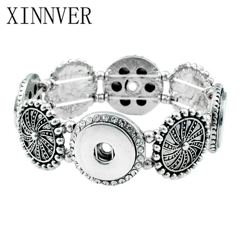 

Xinnver Snap Jewelry Vintage 4 Button Snap Bracelets for 18mm Snaps Elastic Silver 18MM Snap Buttons Bracelet Bangles Wholesale
