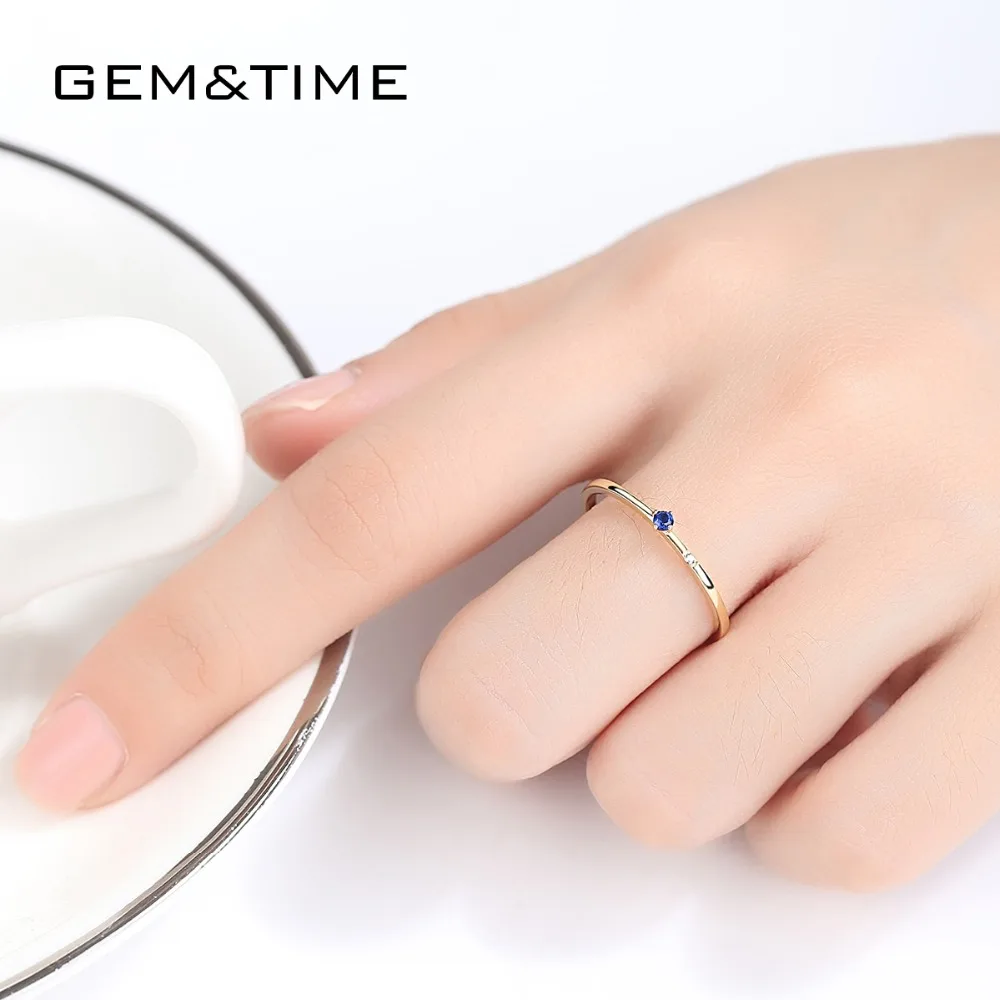 Gem& Time корейские кольца с голубым сапфиром из золота 14 к для женщин топаз тонкое ювелирное изделие для помолвки из желтого золота AU585 R14007