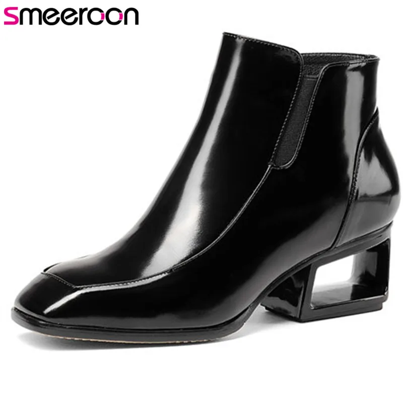 Femmes Véritable Cuir Cheville Haute 33 Noir Brown En Automne Qualité Top Bottes Grande 2018 Smeeroon 43 Hiver Mode Taille Talons dark z4OPqOI
