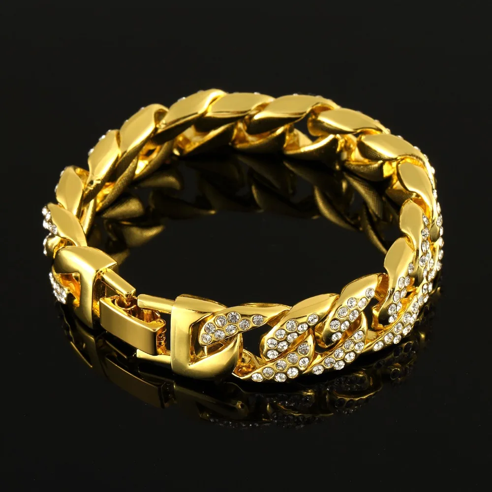 

Men Hip hop Iced out Bling bracelet pave setting Rhinestone CZ Miami cuban chain bracelets Male Hiphop Charm jewelry gifts