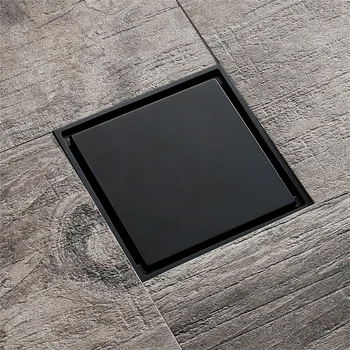 

Solid Brass Square Shower Floor Drain with Tile Insert Grate Removable Cover 10*10CM Long Black Plated Finish