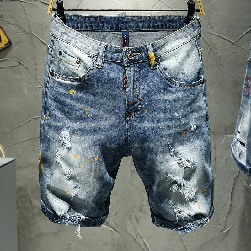 

Shorts jeans men embroidery light blue no stretch five short pants jeans for male trousers new fashion hip hop streetwear