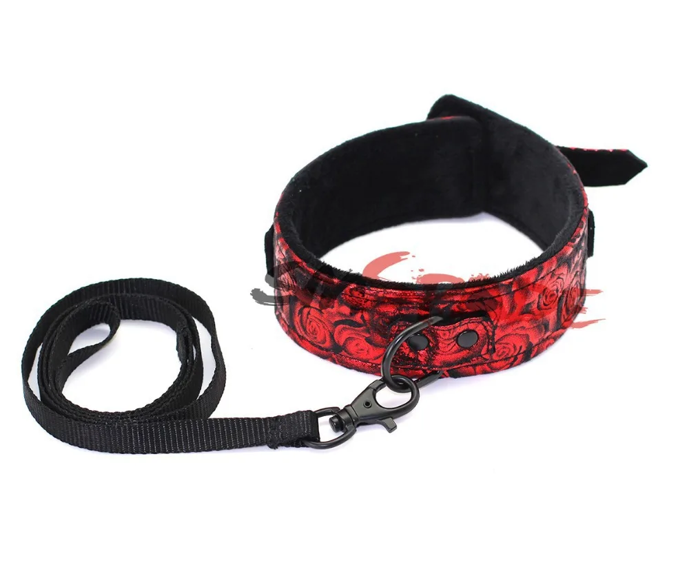 PU velvet bondage restraint collar with webbing leash,super soft sex