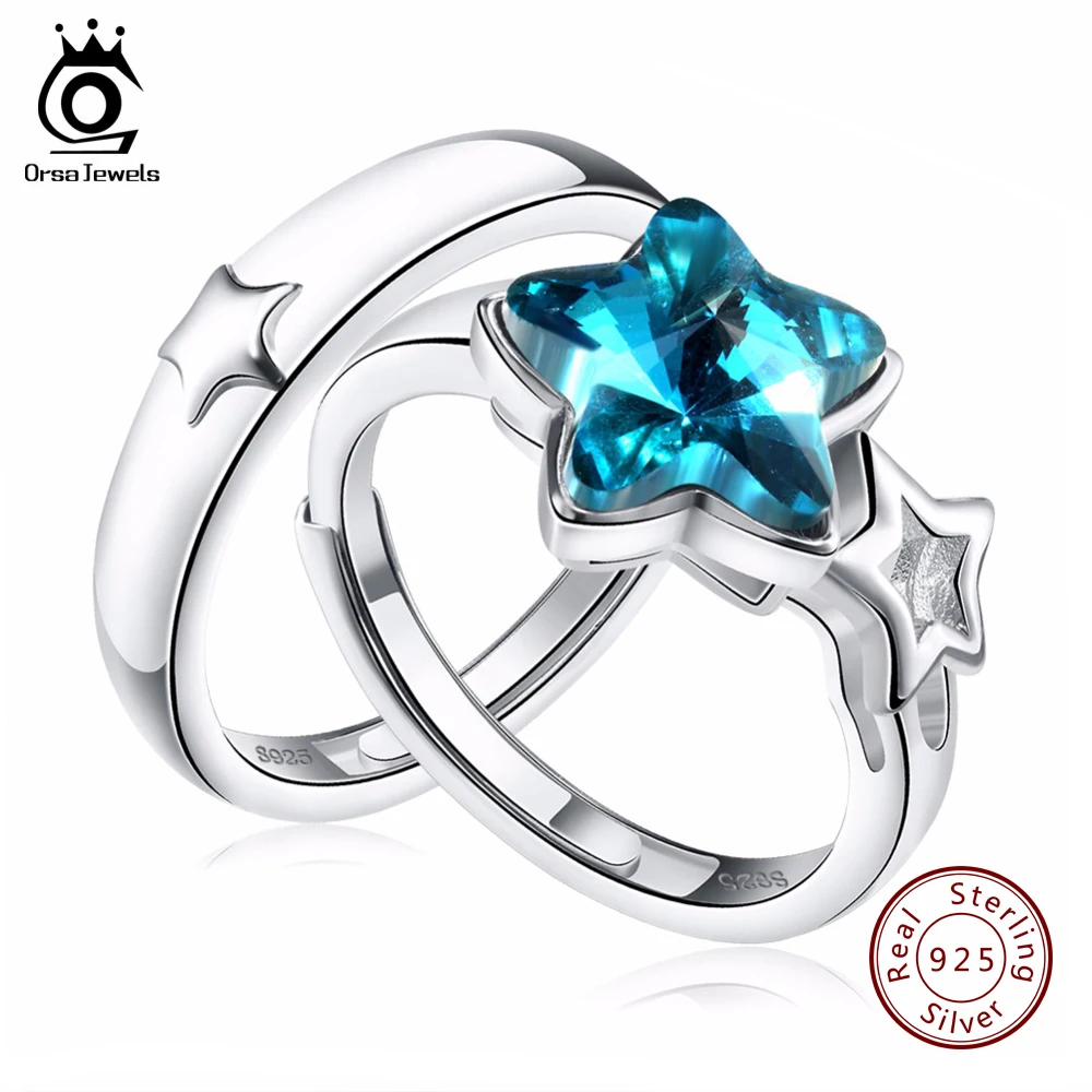

ORSA JEWELS Pure Silver 925 Rings Sets with 1.5ct Star Crystal Sterling Silver Promised Jewelry for Lover SR23