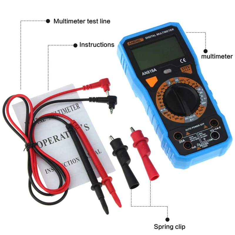 ЖК-дисплей цифровой AN819A мультиметр AC/DC ток тестер Напряжение Амперметр+ крокодил зажим