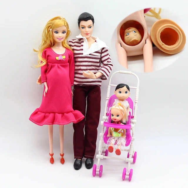 30cm Ken e Barbie Dolls Grávida com Barrigas Grandes, Família de 6 Set,  Finja Jogar Brinquedos das Meninas