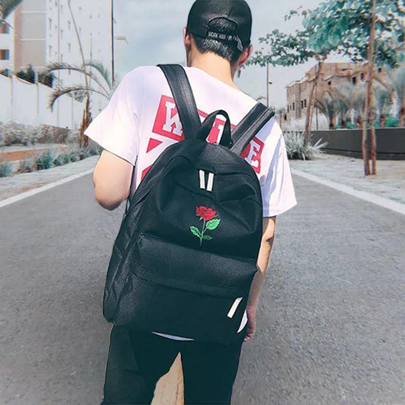 

2019 New Harajuku backpack Rose Embroidery College Canvas Backpacks Ladies Shoulder School Backpack Black Girls Travel Pack