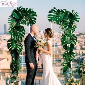 

FENGRISE 12PCS Plastic Artificial Leaves Monstera Palm Tree Leaves for Wedding Events Wedding Party Decoration DIY Party Decor