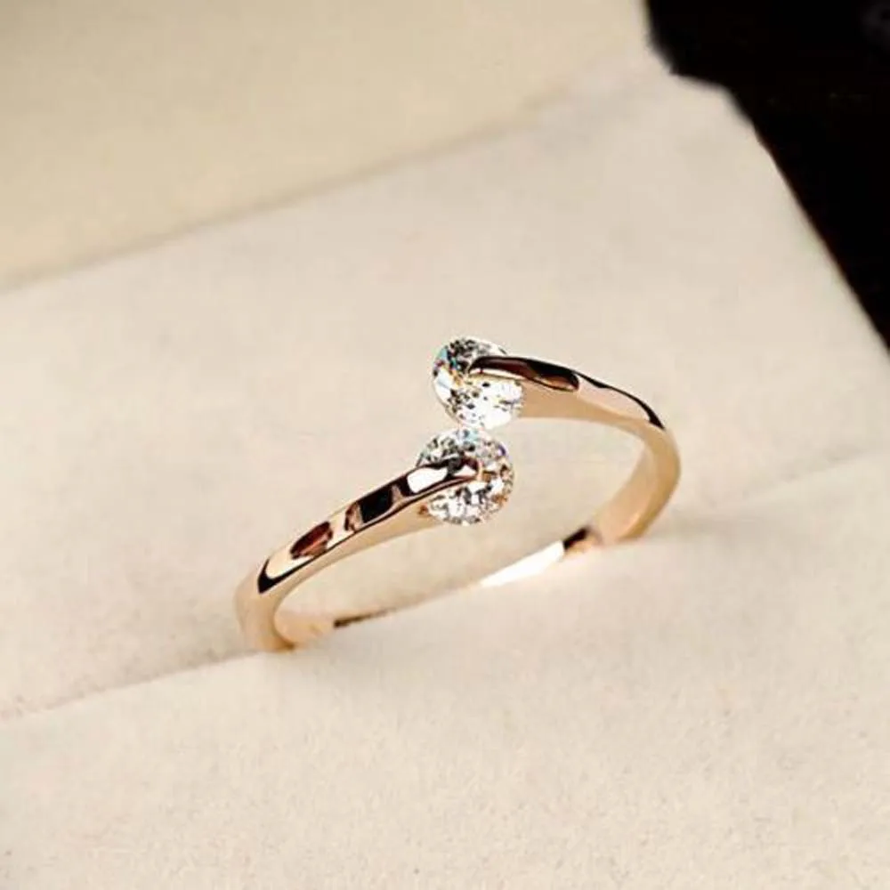 

Elegant women Open Ring Jewelry Rose Gold Silver Color Crystal Engagement Wedding Party Ring Simple Adjustable Ring Wholesale