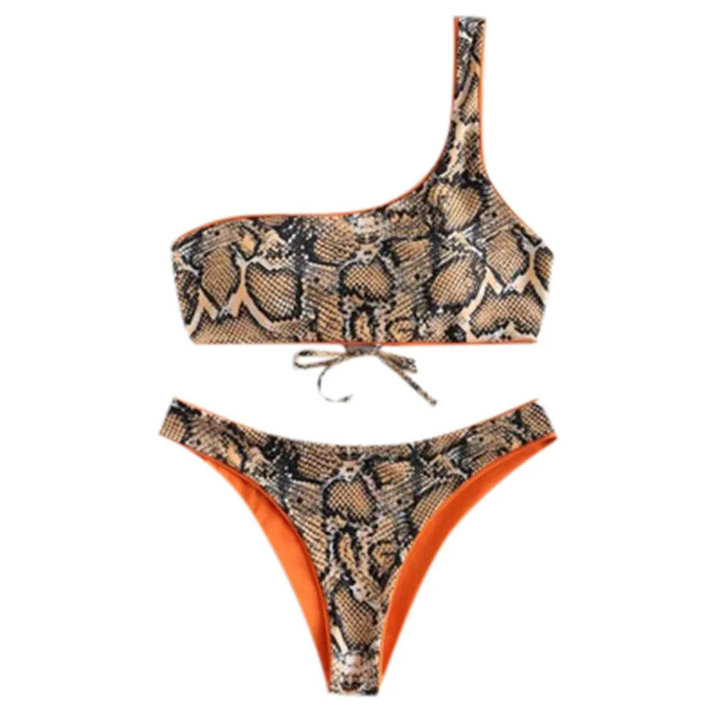 

Women's Sexy Bandeau One shoulder Swimsuit Two Piece Print Sexy Split Swimsuit Club Bikini Set Sling Bandage Beachwear