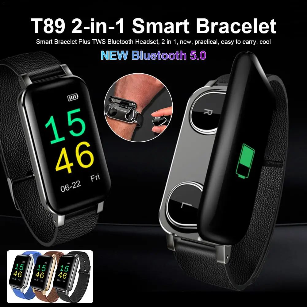 

Smart Bracelet Fitness Tracker 2-in-1 TWS Bluetooth5.0 Earphone IP67 Waterproof Sports Wristband Headphones with bracelet