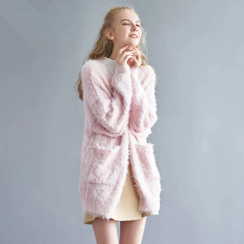 Women Mink Cashmere Fiber Batwing Sleeve Loose Cardigan 2016 Autumn Winter Warm Blue Gray Rose Beige Sweater Female Cardigans